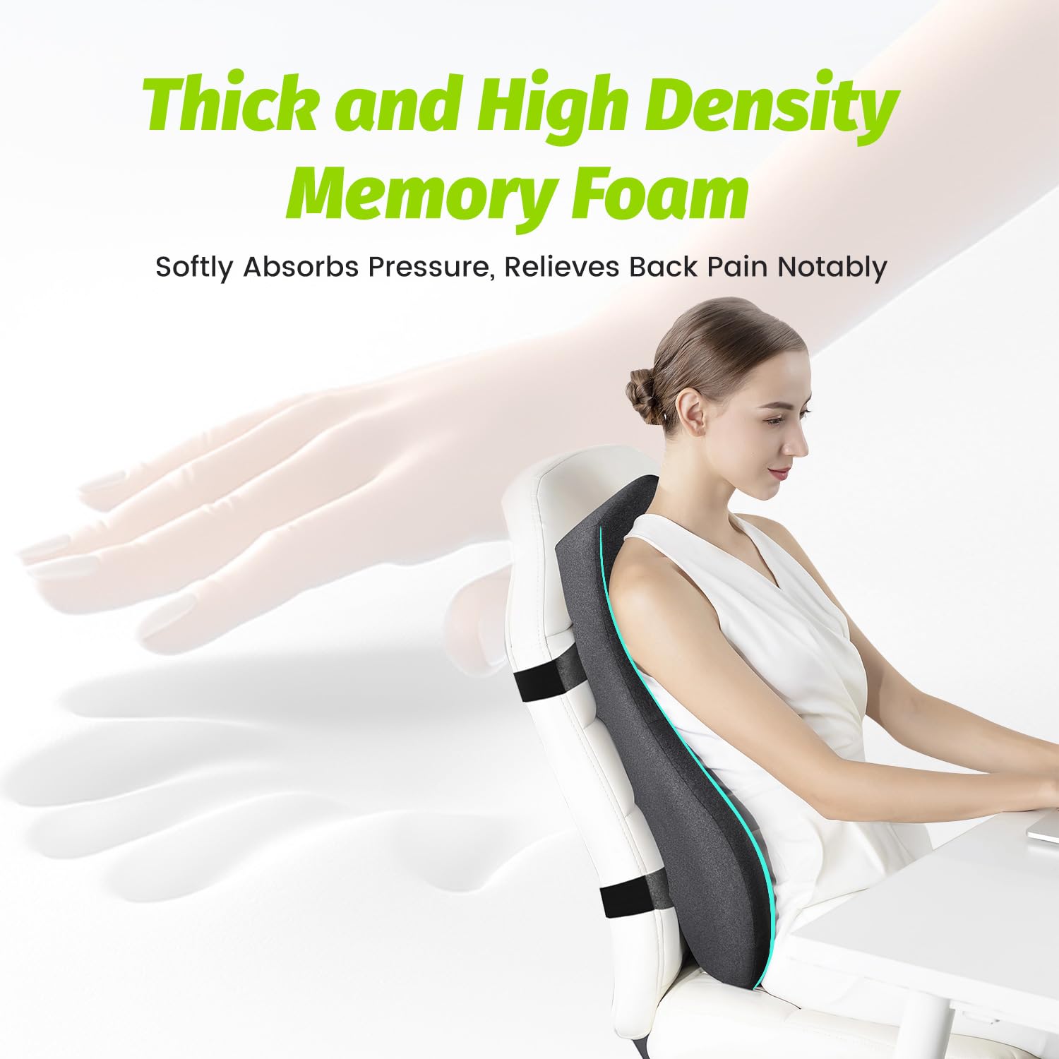 Dreamer Car Memory Foam Back Support Pillow - Gray, 24x17.7x4.7 inches, Ideal for Office Chair, Gaming Chair, and Recliner - Model QFC087-GR