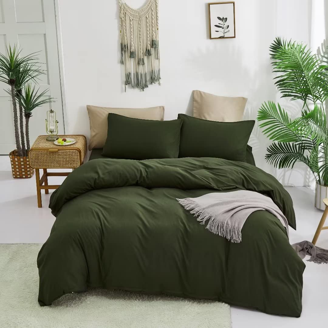 Clothknow Army Green Comforter Set Twin Dark Green Bedding Comforter Sets Hunter Green Comforter Solid Olive Green Bedding Boys Girls Bedding Green Bedding Blankets 3Pcs Twin Bed Bedding Comforter