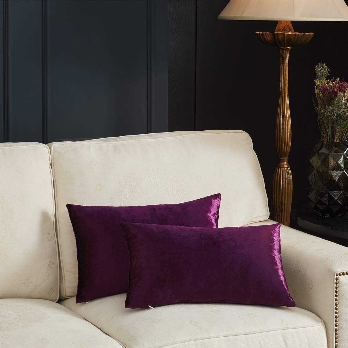 Purple Velvet Decorative Throw Pillow Covers For Sofa Bed 2 Pack Soft Cushion Cover