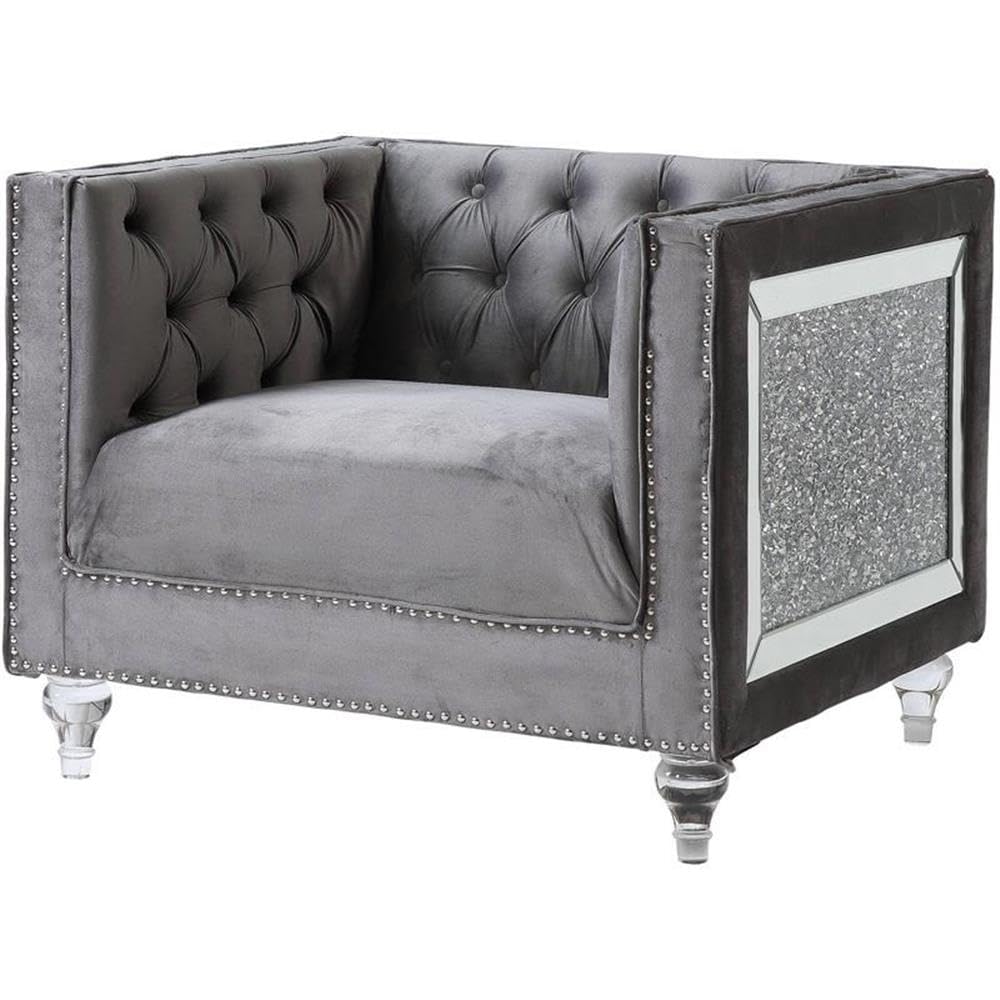 Acme HeiberoII Button Tufted Velvet Upholstery Chair in Pink