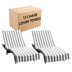 Arkwright California Chaise Lounge Cover - Case Of 12 - Striped Soft Cotton Cabana Towel With Pocket Holder For Beach Pool Outdoor Chair, 30 X 85 In., Grey