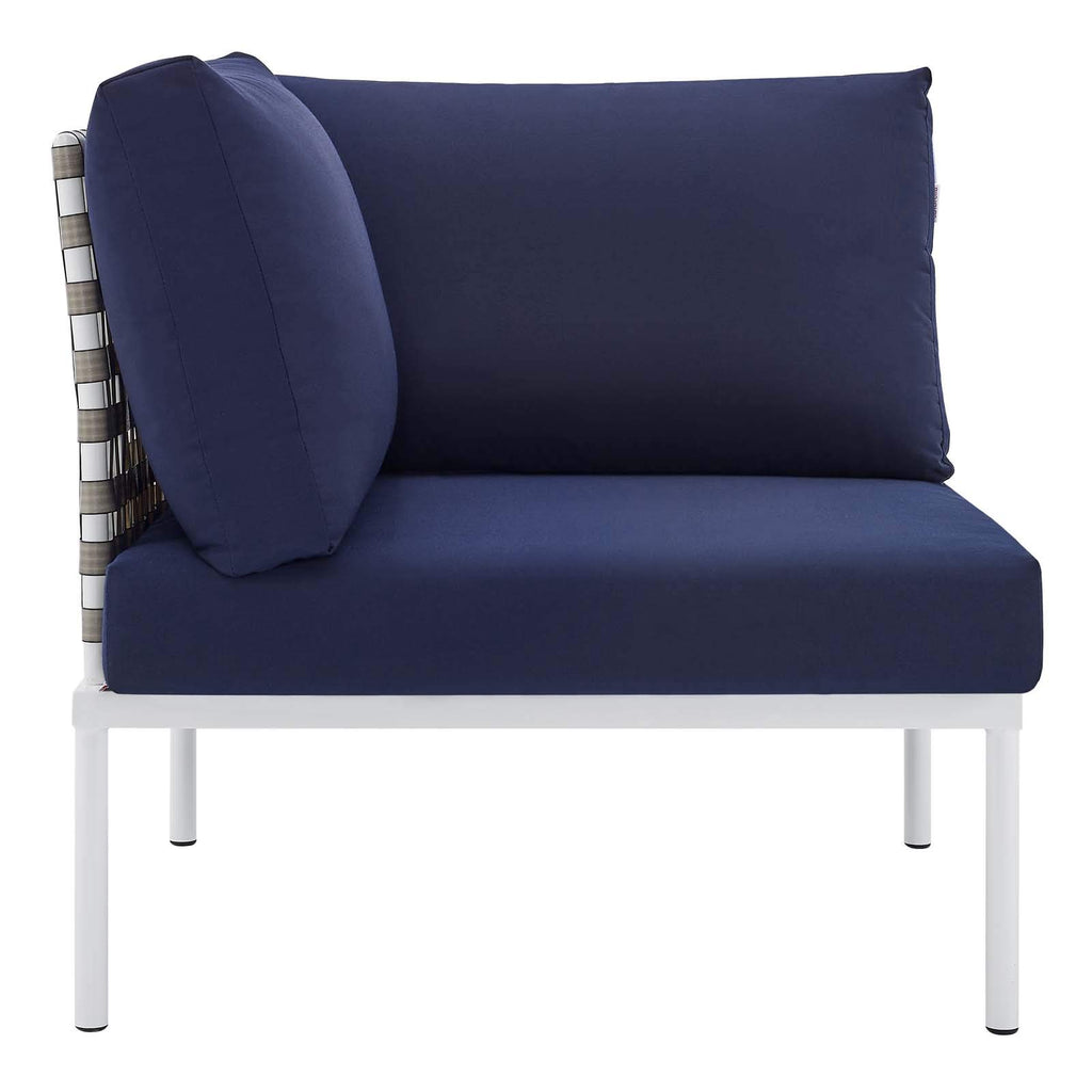 Modway Harmony Outdoor Patio Basket Weave Sectional Sofa Corner Chair in Tan Navy