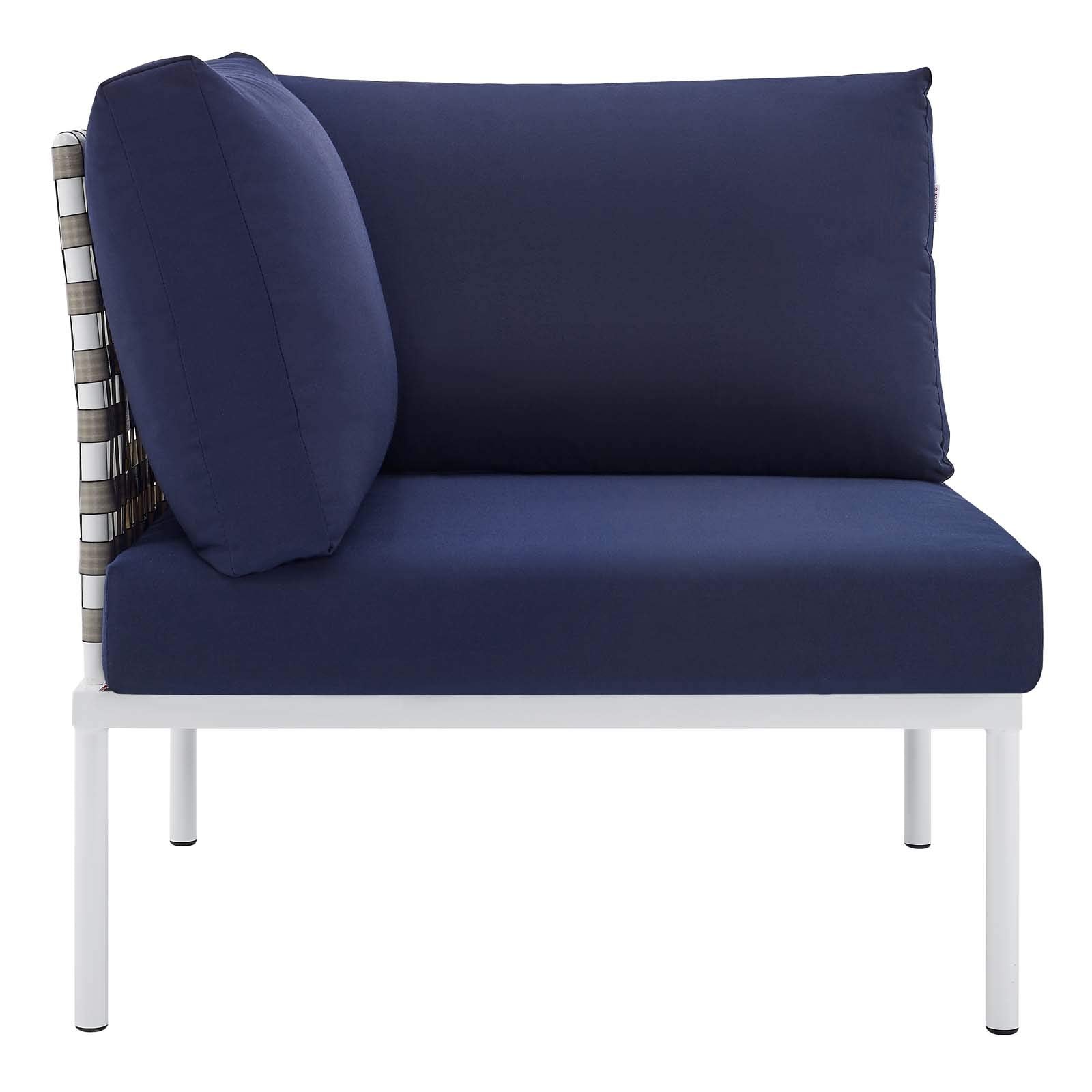 Modway Harmony Outdoor Patio Basket Weave Sectional Sofa Corner Chair in Tan Navy