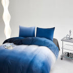 Clothknow Dark Blue Velvet Comforter Set Queen 3Pcs Blue White Gradient Bedding Comforter Sets Fluffy Queen Comforter Soft Blue