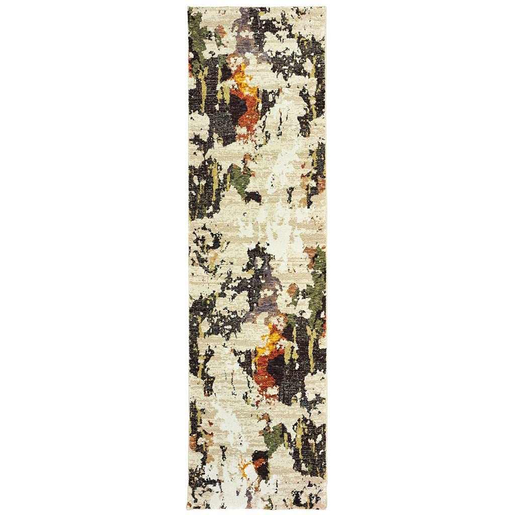 HomeRoots Nylon, Polypropylene 2’ x 8’ Abstract Weathered Beige and Gray Indoor Runner Rug