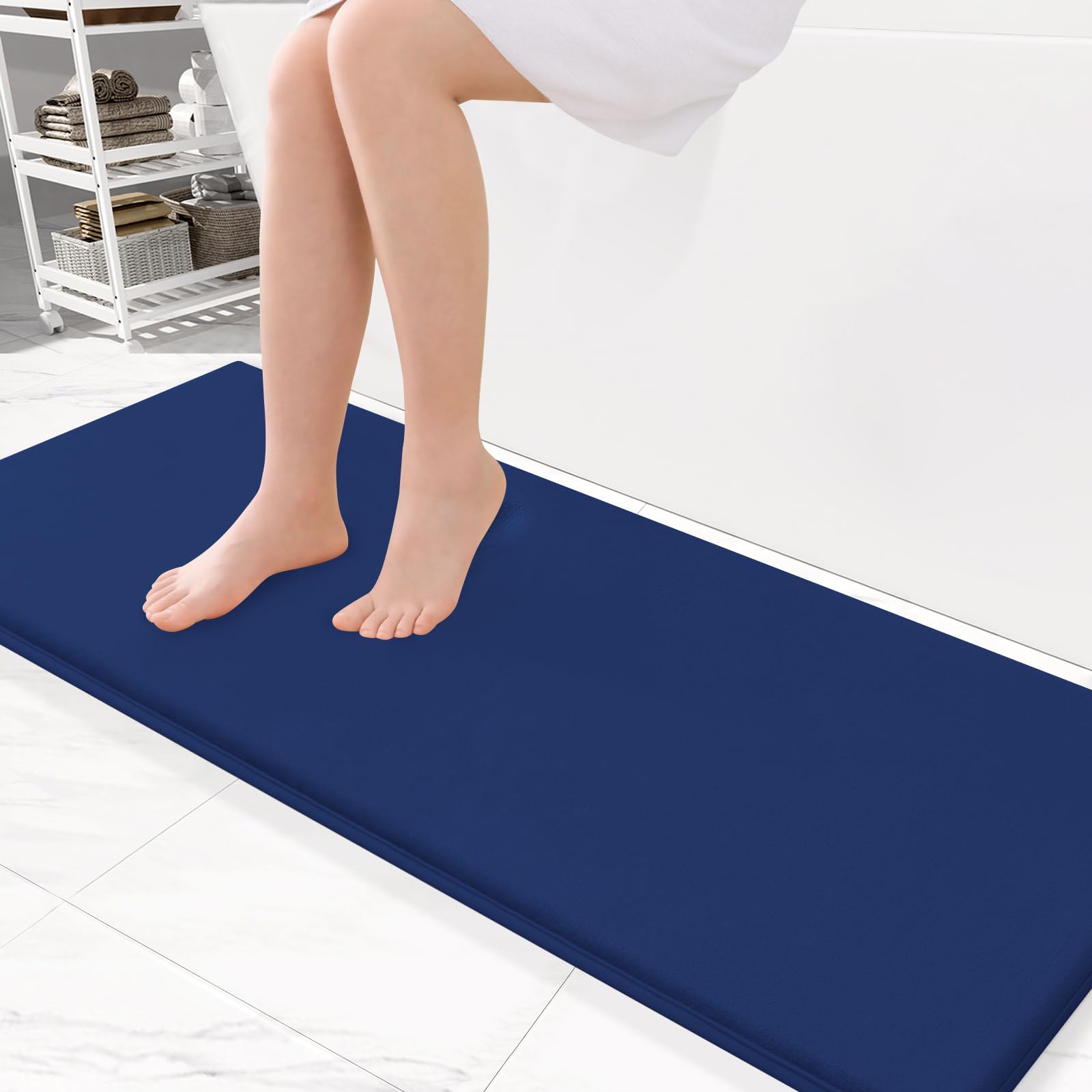 Smiry Memory Foam Bath Mat 47 x 17, Extra Soft Absorbent Bathroom Rugs Non Slip Bath Rug Runner for Shower Bathroom Floors, Navy