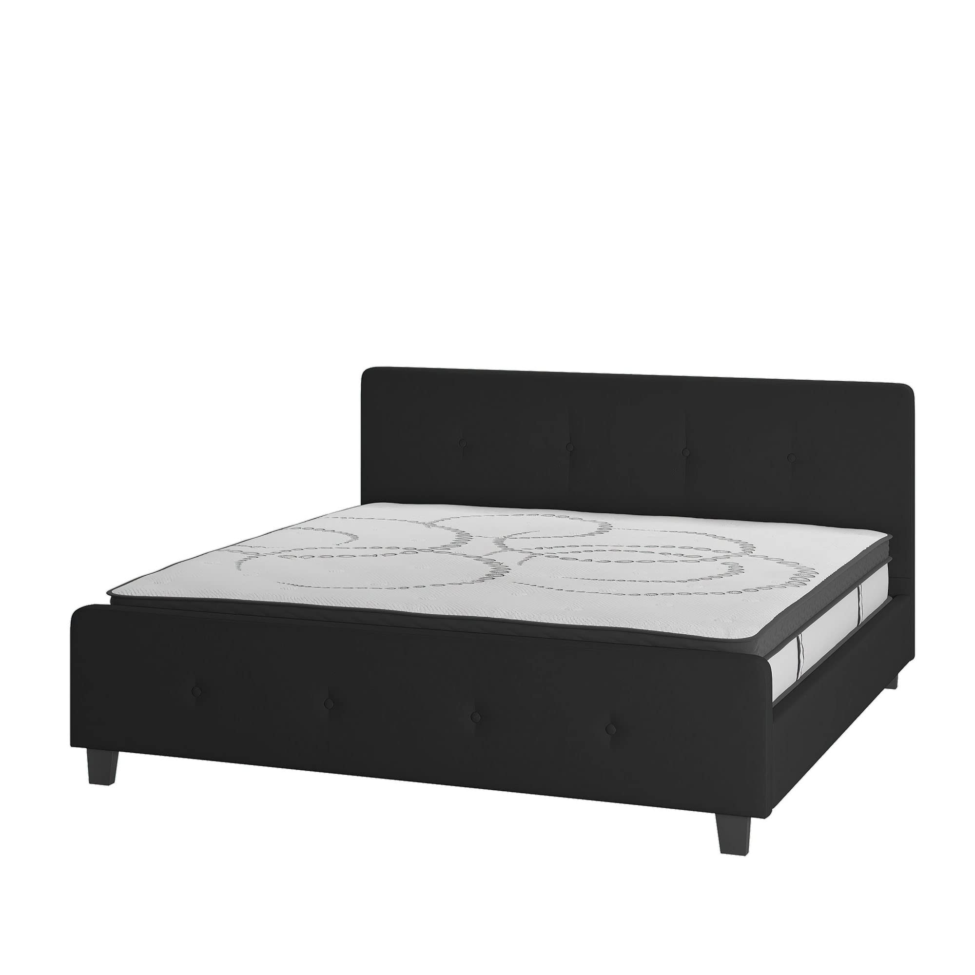 Flash Furniture Tribeca King Size Tufted Upholstered Platform Bed In Black Fabric With 10 Inch Certipur-Us Certified Pocket Spring Mattress