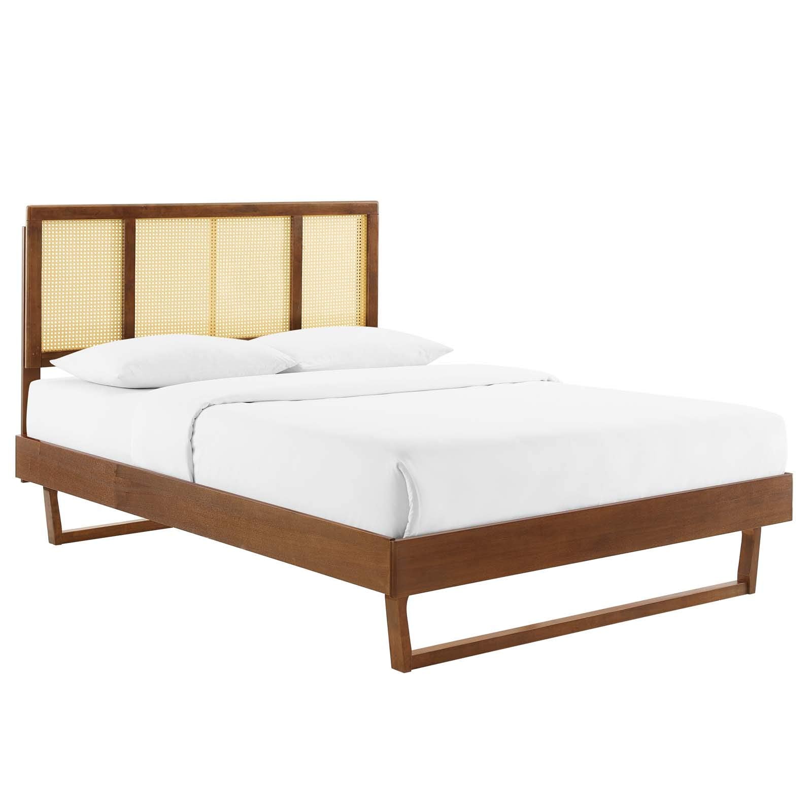 Modway Kelsea Cane And Wood King Platform Bed With Angular Legs In Walnut