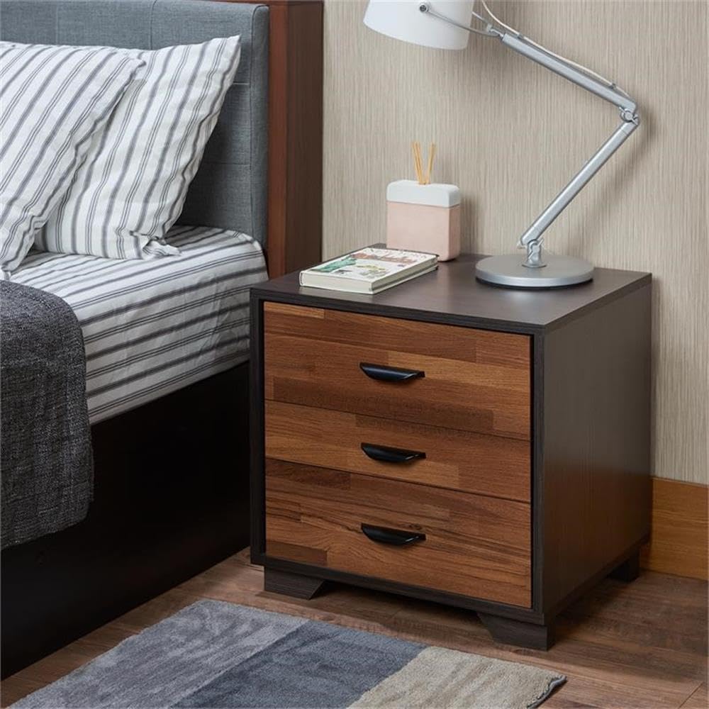Acme Eloy Wooden Nightstand With 3 Storage Drawers In Walnut And Espresso