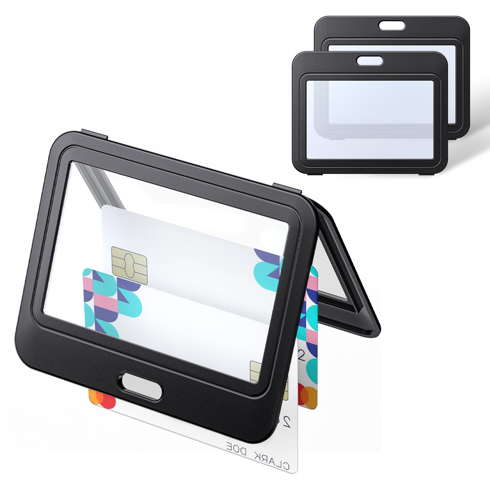 Uniclife 3 Pack Id Badge Holder With Double-Sided Windows Horizontal Hard Plastic Case Black Card Protector Pouch For Office Sch