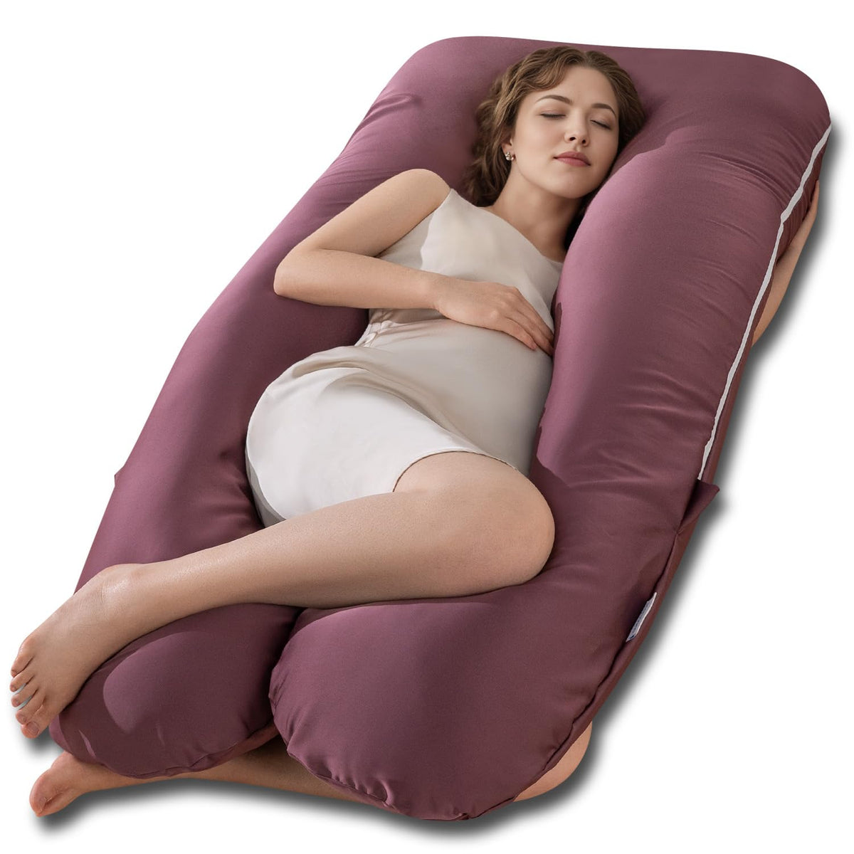 Queen Rose Pregnancy Pillow, Maternity Body Pillow For Sleeping, U Shaped Pillow For Body Support Sleeping, Silky Satin Cover, P