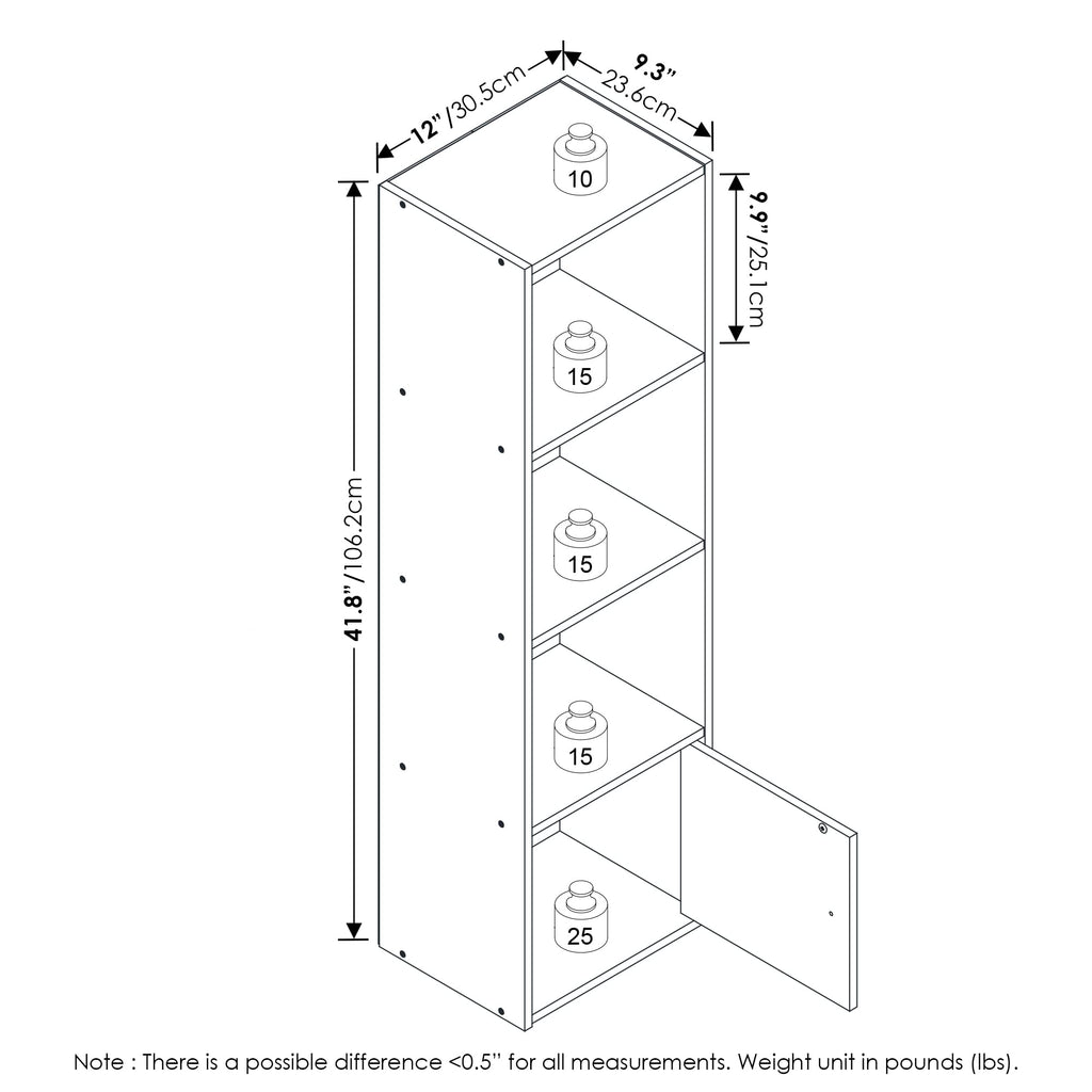 Furinno Luder Shelf Bookcase with 1 Door Storage Cabinet, Blackwood