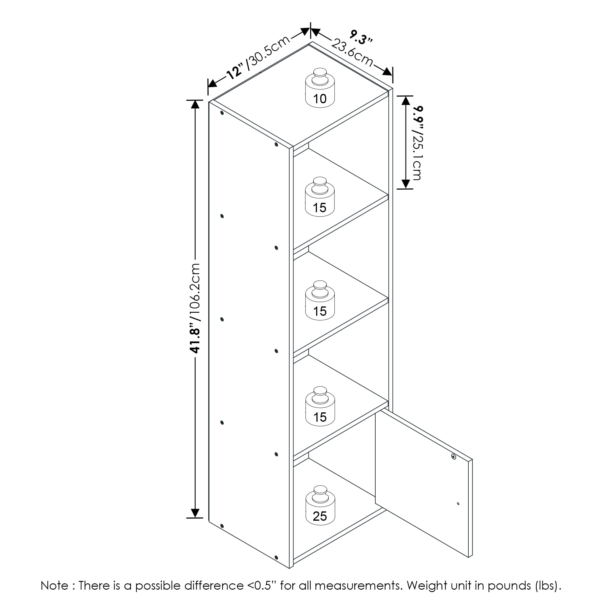Furinno Luder Shelf Bookcase with 1 Door Storage Cabinet, Blackwood