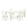 East West Furniture LGGR5-LWH-W 5 Piece Dining Room Table Set Includes a Rectangle Wooden Table with Butterfly Leaf and 4 Kitchen Dining Chairs, 42x84 Inch, Linen White