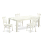 East West Furniture LGGR5-LWH-W 5 Piece Dining Room Table Set Includes a Rectangle Wooden Table with Butterfly Leaf and 4 Kitchen Dining Chairs, 42x84 Inch, Linen White