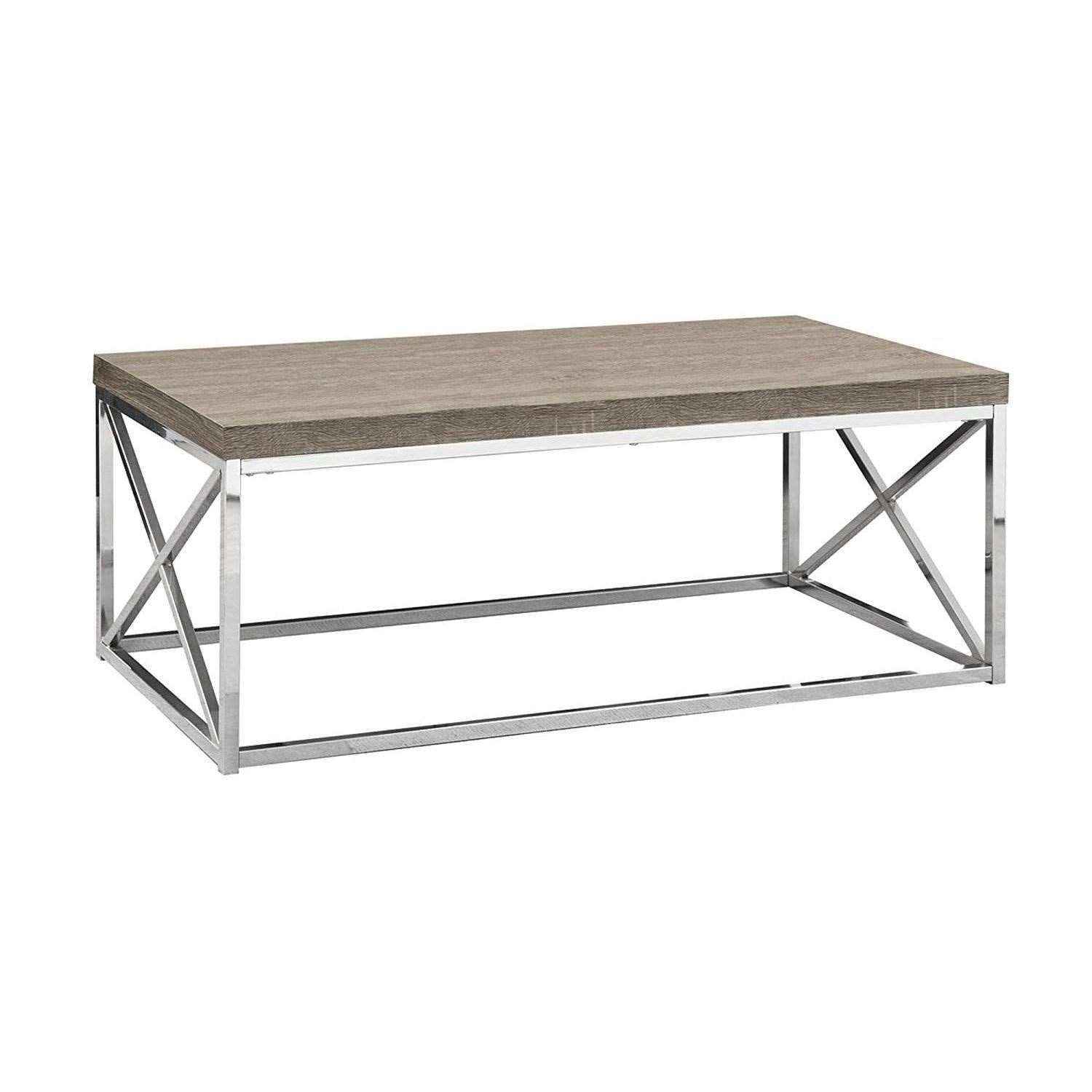 Monarch Specialties Modern Coffee Table for Living Room Center Table with Metal Frame, 44 Inch L, Taupe Reclaimed Wood-Look / Black