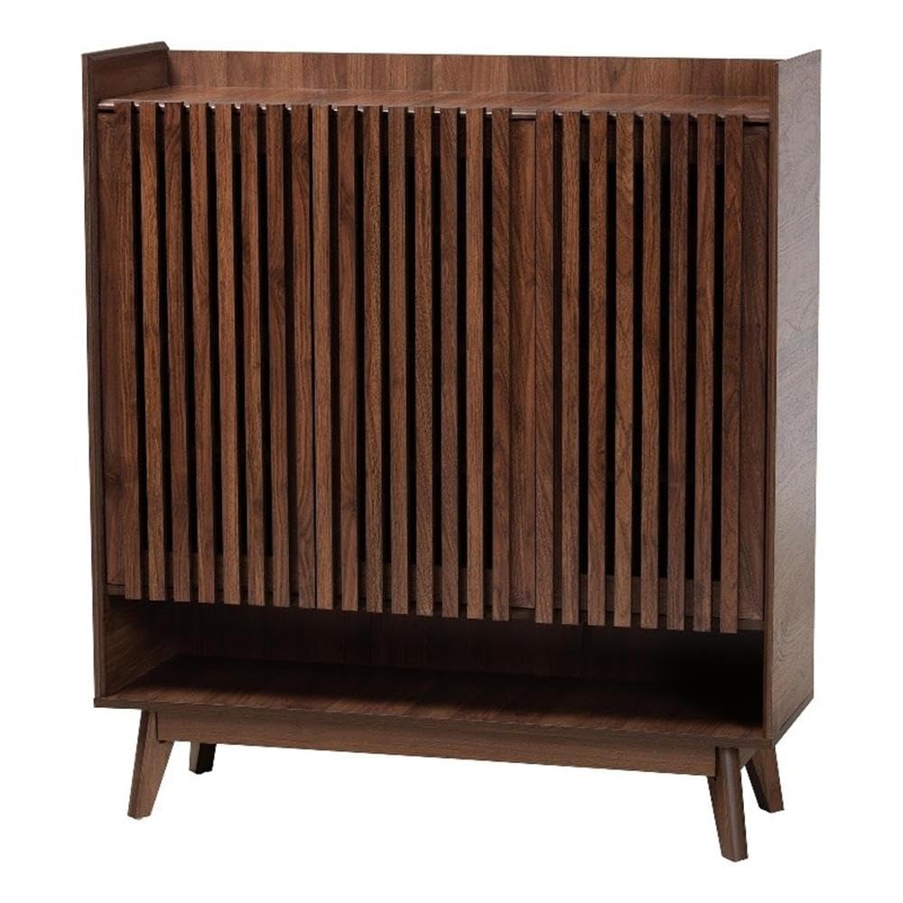 Baxton Studio Delaire Mid-Century Modern Walnut Brown Finished Wood Shoe Cabinet