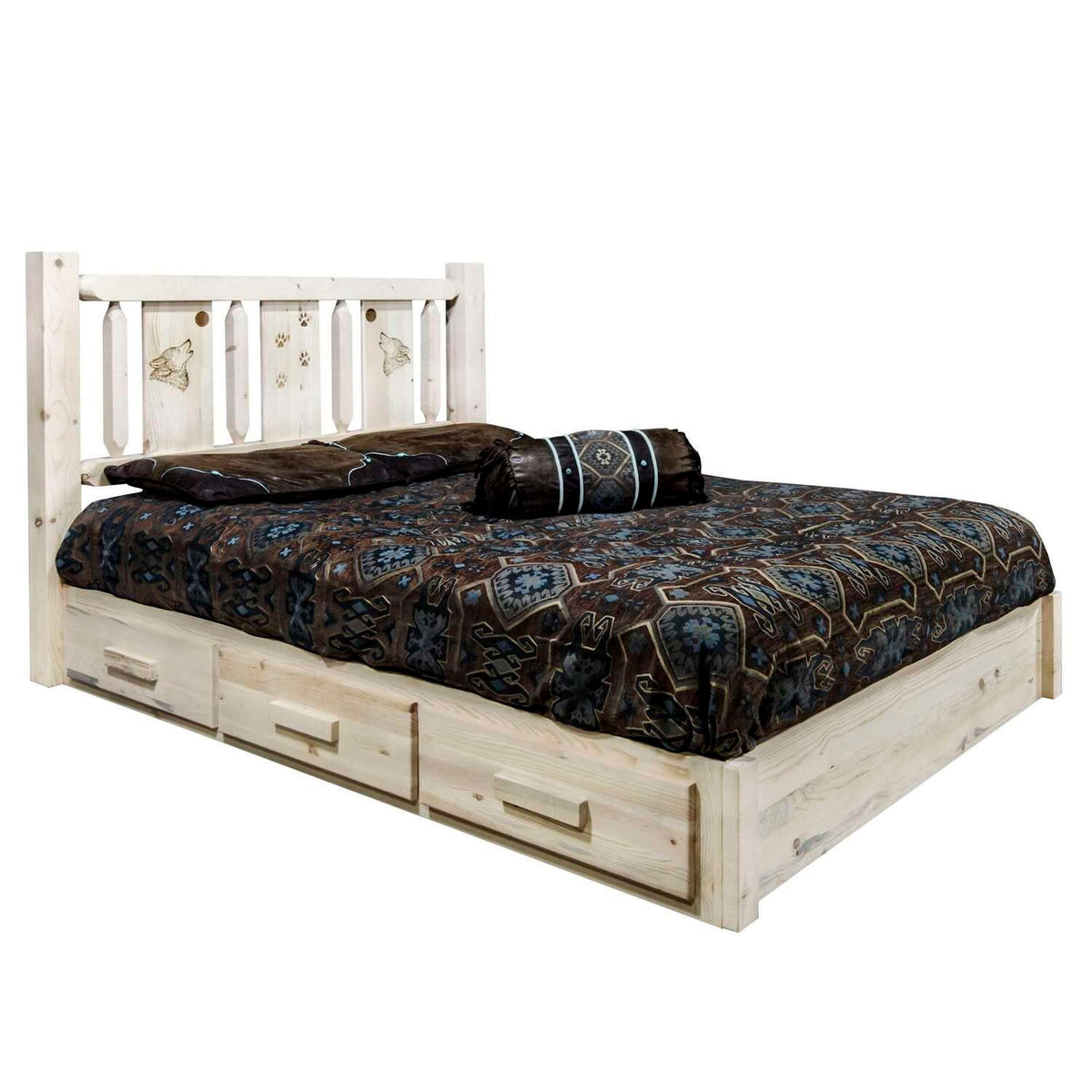 Montana Log Collection Wood Homestead Platform Bed with Storage MWHCSBPQVLZWOLF