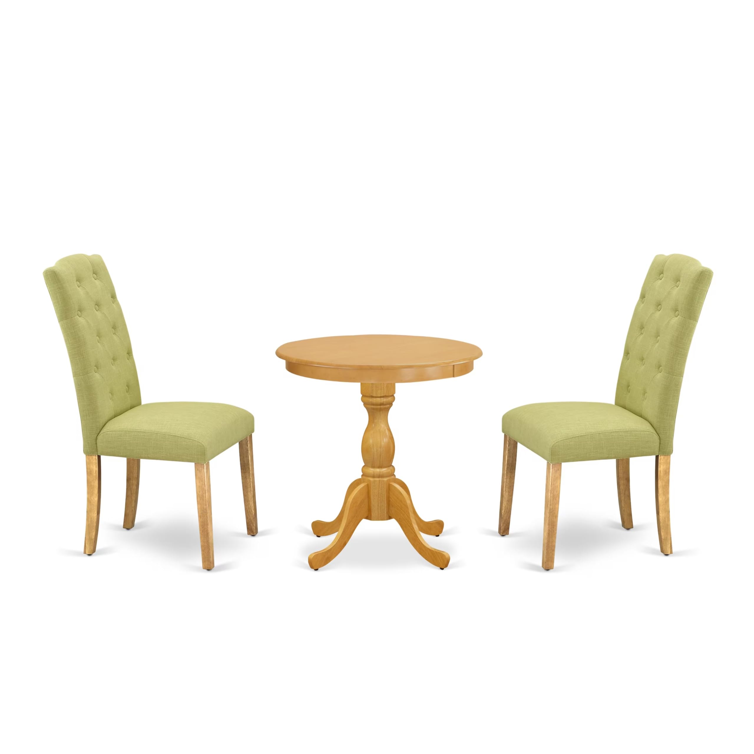 East West Furniture Esce3-Oak-07 3 Piece Dinette Set For Small Spaces Contains A Round Dining Table With Pedestal And 2 Limelight Linen Fabric Upholstered Chairs, 30X30 Inch, Oak