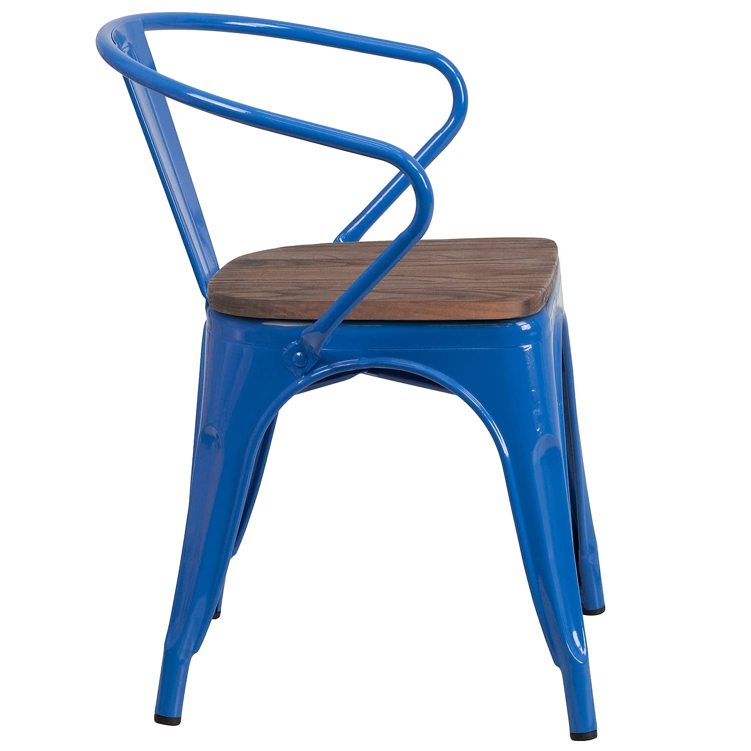 Flash Furniture Blue Metal Chair With Wood Seat And Arms