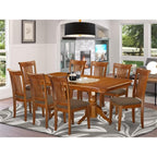 East West Furniture NAPO9-SBR-C 9 Piece Dining Room Set Includes a Rectangle Kitchen Table with Butterfly Leaf and 8 Linen Fabric Upholstered Dining Chairs, 40x78 Inch, Saddle Brown