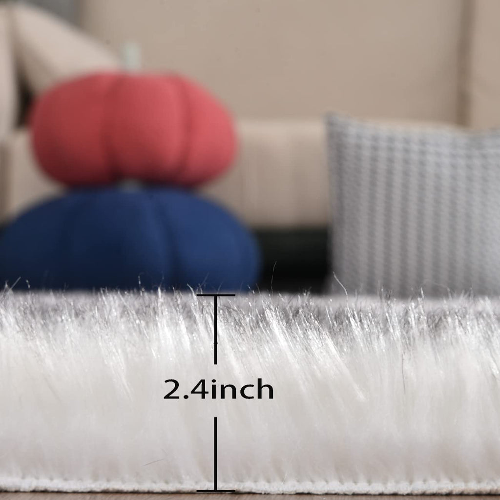 Orinova 5X7 Area Rug White And Gray Washable Shaggy Faux Sheepskin Fur Rug For Living Room Large Nursery Rug Teen Room Home D  C
