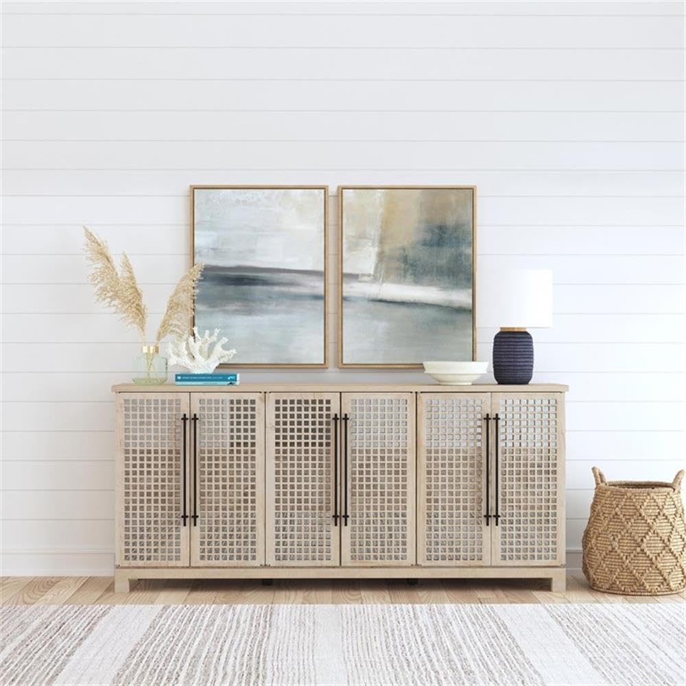 Kosas Home Landon 6-Door Reclaimed Pine Wood Sideboard in Antique White
