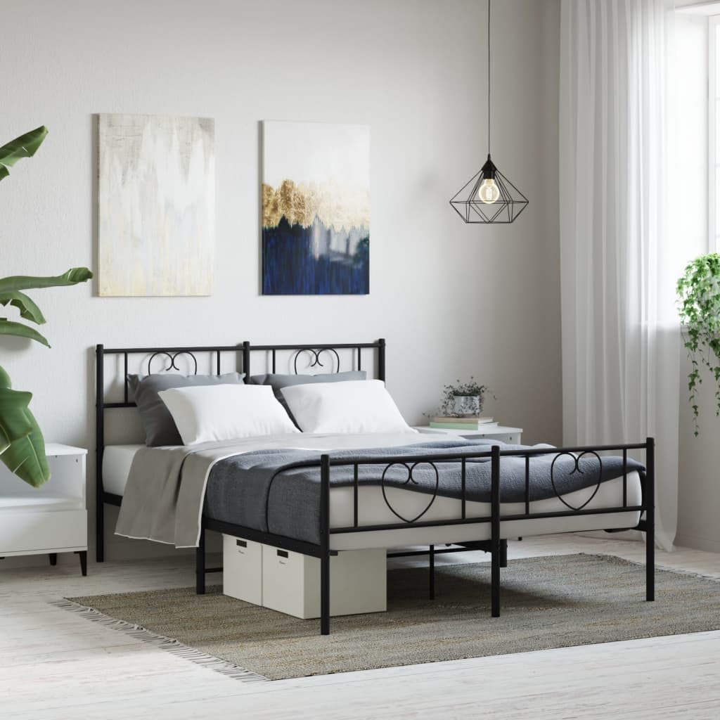 vidaXL Classic Black Bed Frame with Headboard and Footboard - Powder-Coated Steel, Extra Underneath Storage Space, Easy Assembly Required, Suitable for Double Bed