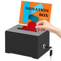 Kyodoled Black Donation Box With Lock,Ballot Box With Sign Holder,Suggestion Box Storage Container For Voting, Raffle Box,Tip Ja