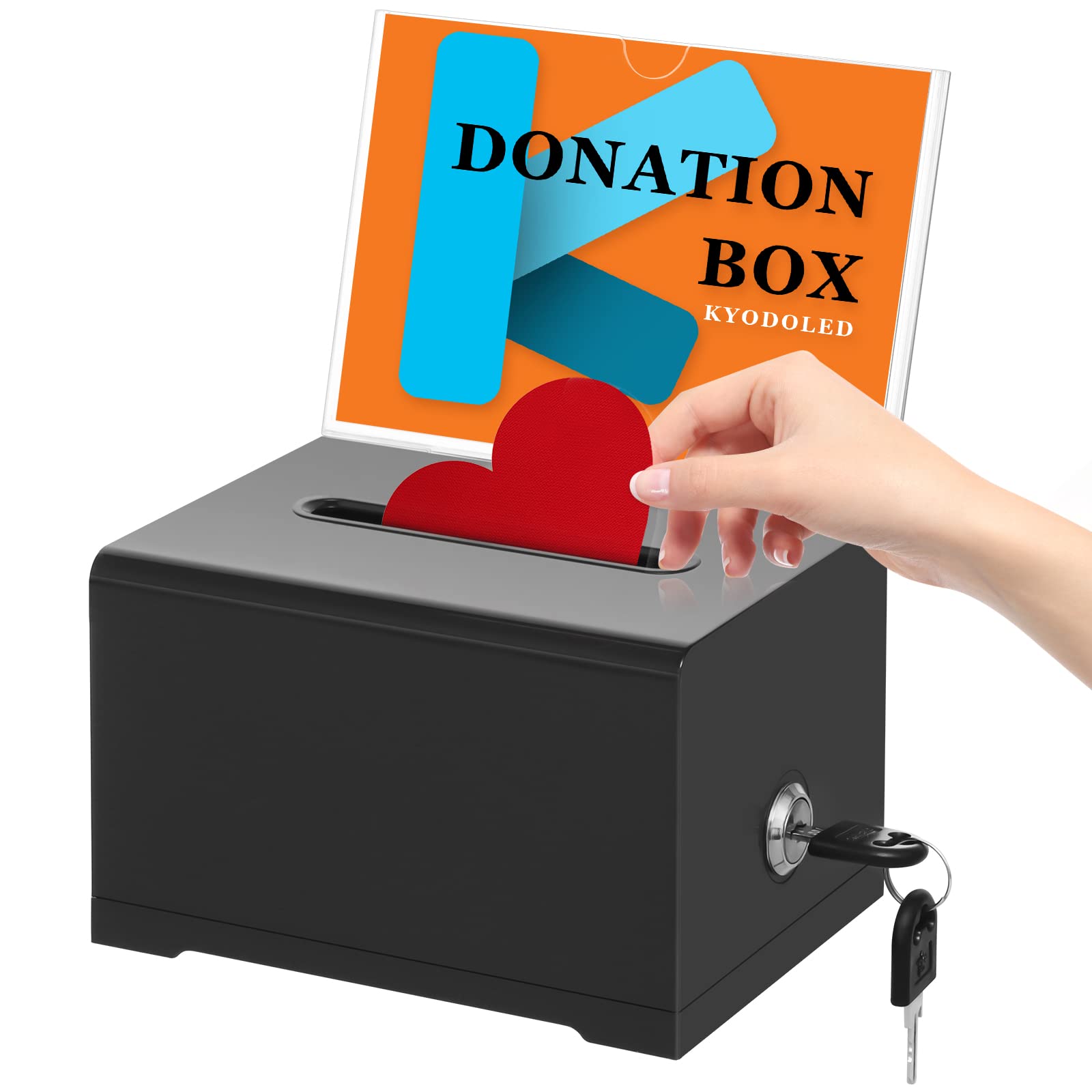 Kyodoled Black Donation Box With Lock,Ballot Box With Sign Holder,Suggestion Box Storage Container For Voting, Raffle Box,Tip Ja