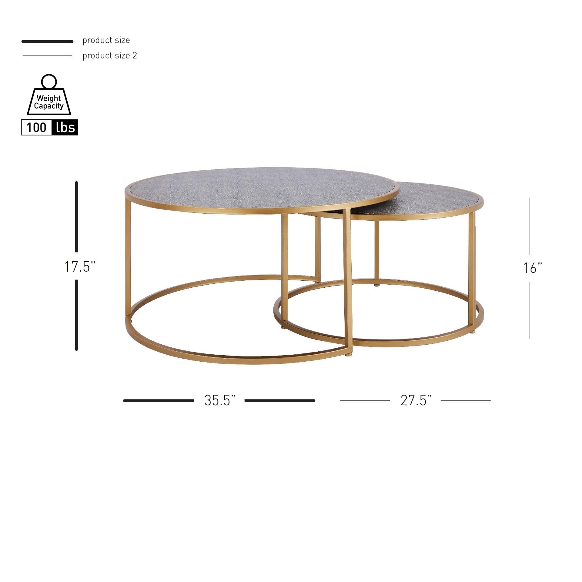 Npd Furniture And More Anza Faux Shagreen Nesting Set Of 2 Coffee Table, Chronicle Grey