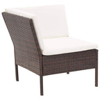 vidaXL 3 Piece Patio Lounge Set with Cushions - Poly Rattan Outdoor Furniture in Brown with Comfortable Cream White Cushions