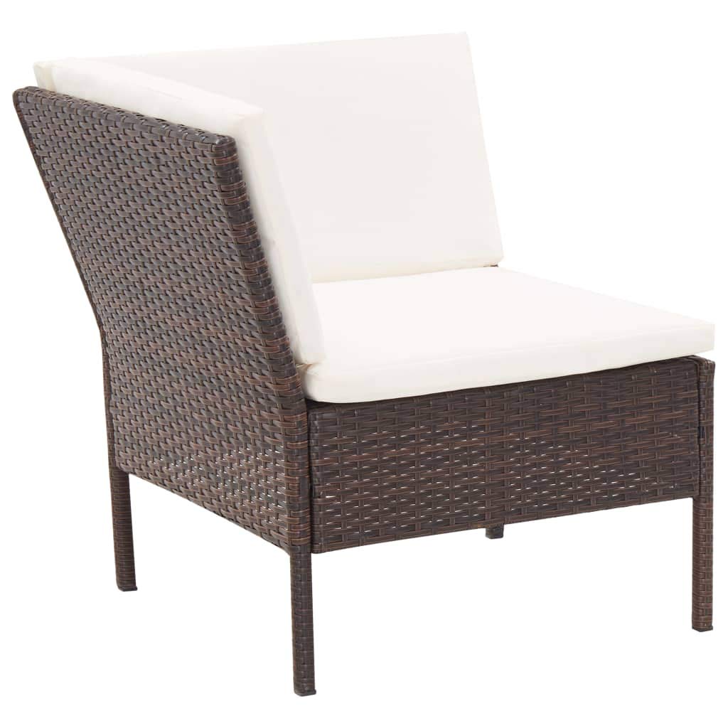 vidaXL 3 Piece Patio Lounge Set with Cushions - Poly Rattan Outdoor Furniture in Brown with Comfortable Cream White Cushions