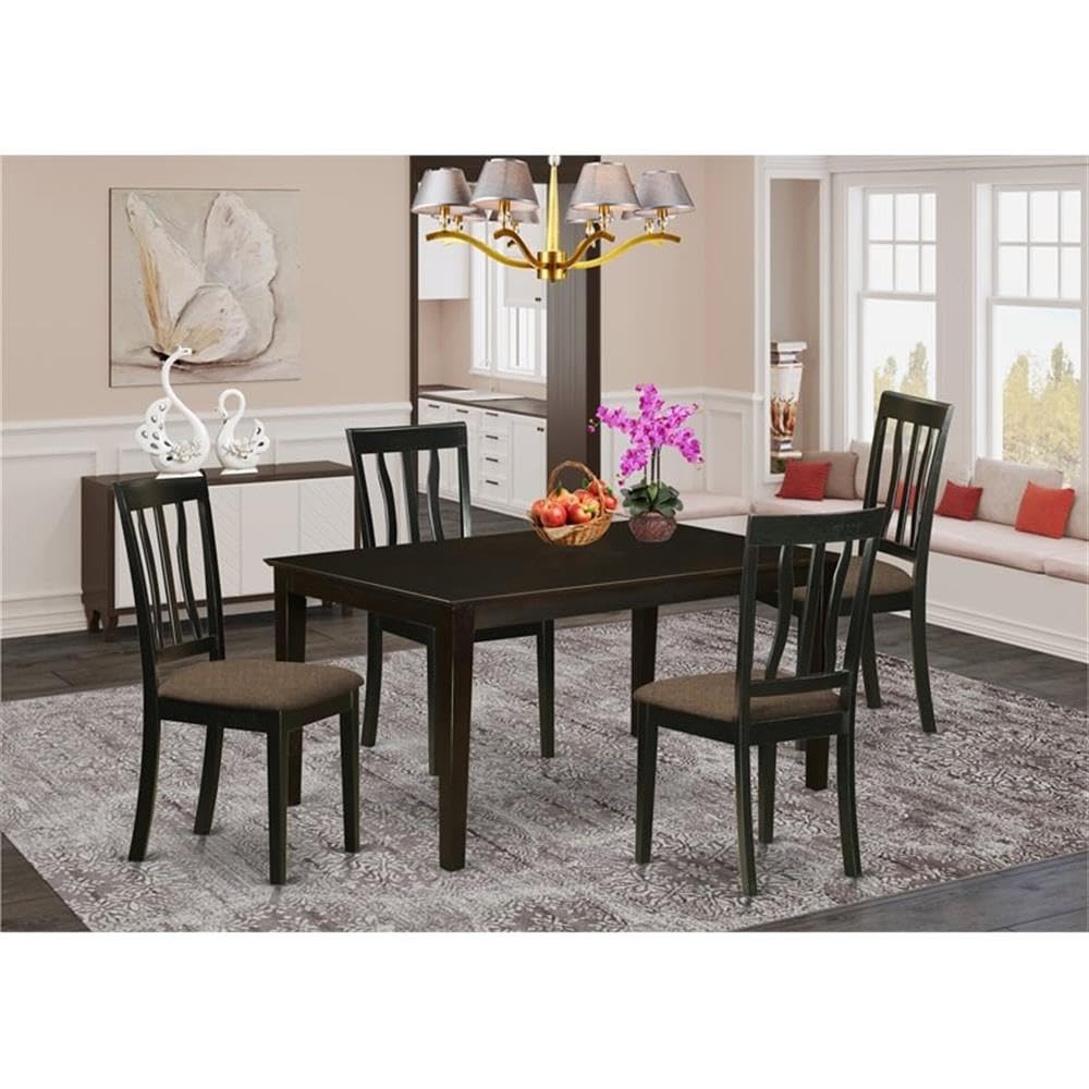 East West Furniture CAAN5-CAP-C 5 Piece Dining Set Includes a Rectangle Dining Room Table and 4 Linen Fabric Upholstered Kitchen Chairs, 36x60 Inch, Cappuccino