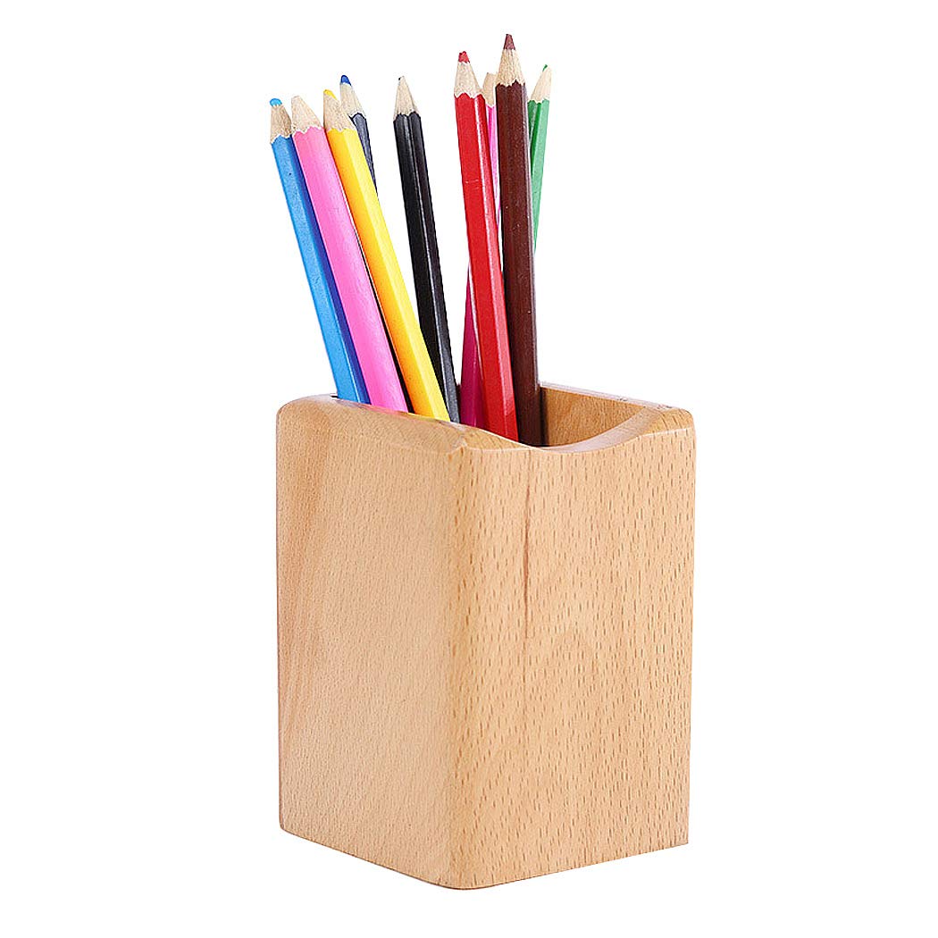 Sipliv Wooden Pen Holder Natural Wood Storage Box For Pen Collection Desk Supplies Organizer Gift For Desk Office Classroom Home