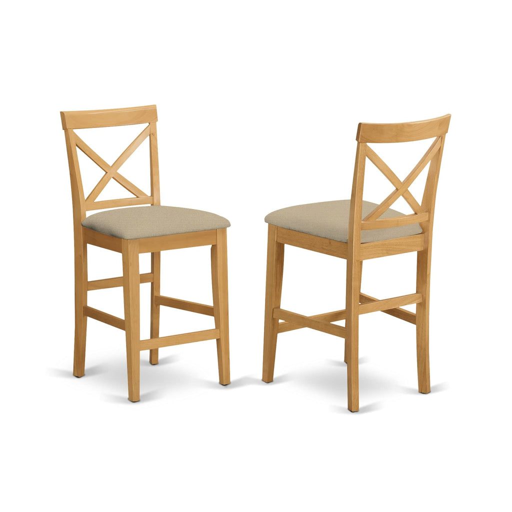 East West Furniture EDPB5-OAK-C 5 Piece Counter Height Dining Set Includes a Round Kitchen Table with Pedestal and 4 Linen Fabric Dining Room Chairs, 30x30 Inch, Oak