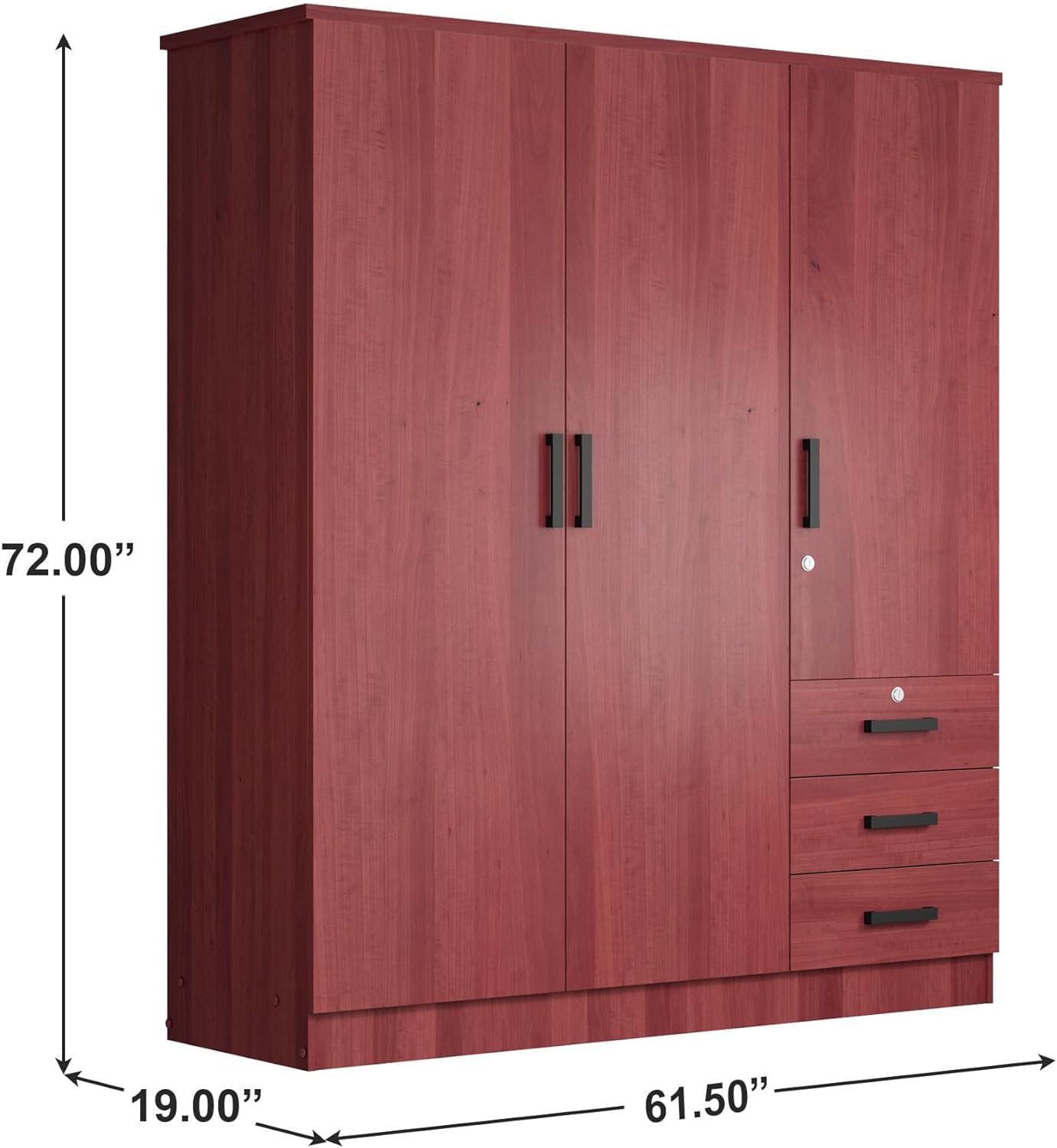 Violet Wardrobe Closet 3 Doors and 3 Drawers (Mahogany)