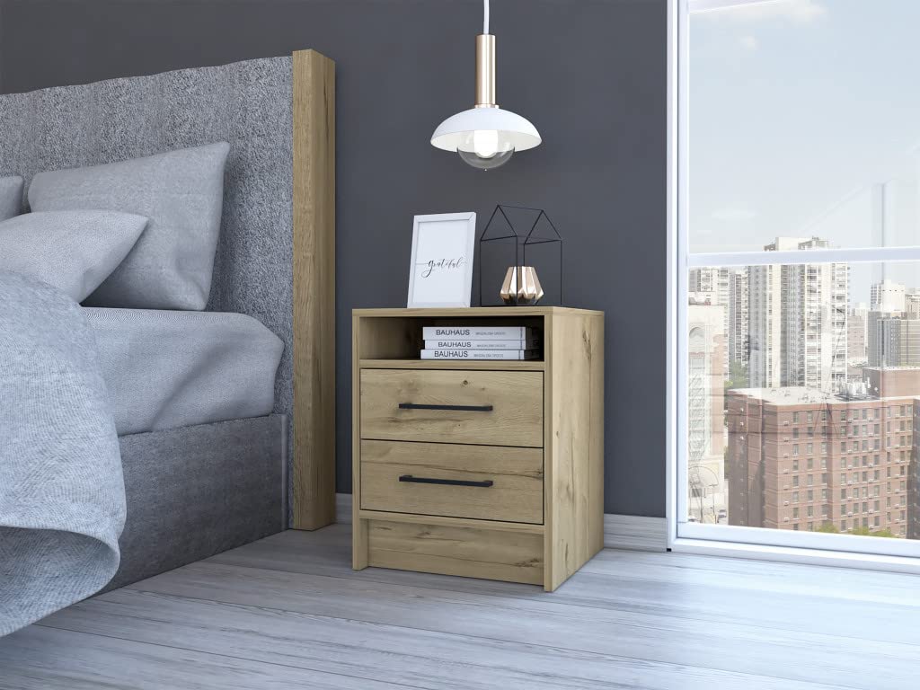 HomeRoots Light Oak Sophisticated and Stylish Light Grey Nightstand