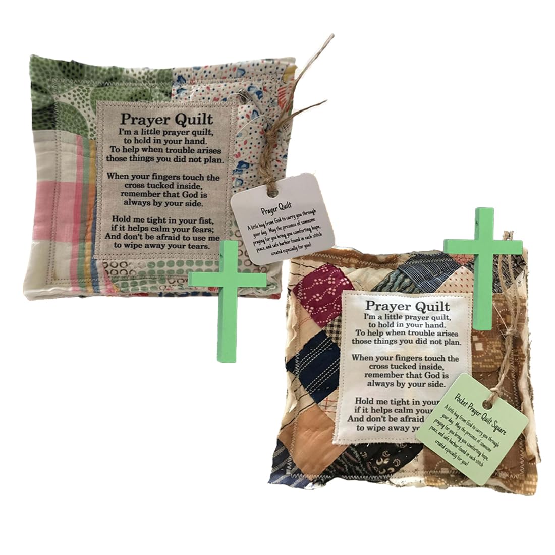 Lianxiaw 2 Pack Prayer Quilt With Cross Inside - Pocket Prayer Mini Scripture Quilt - Handmade Sew Colorful Quilts - Christian S