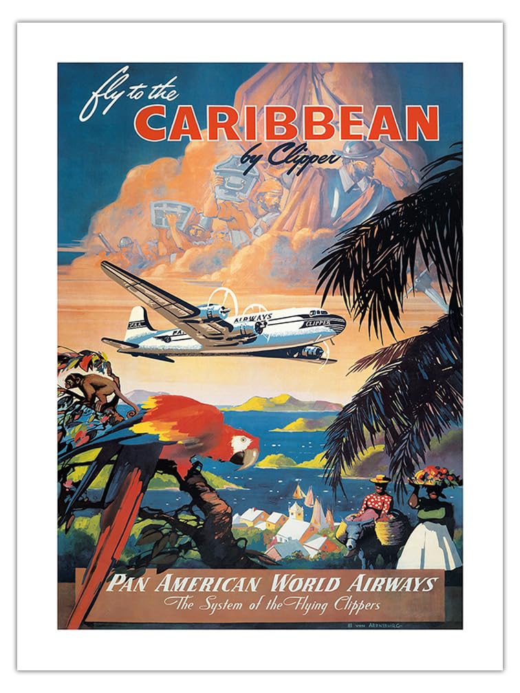 Fly to the Caribbean by Clipper - Pan American World Airways - Vintage Airline Travel Poster by Mark Von Arenburg c.1940s - Fine