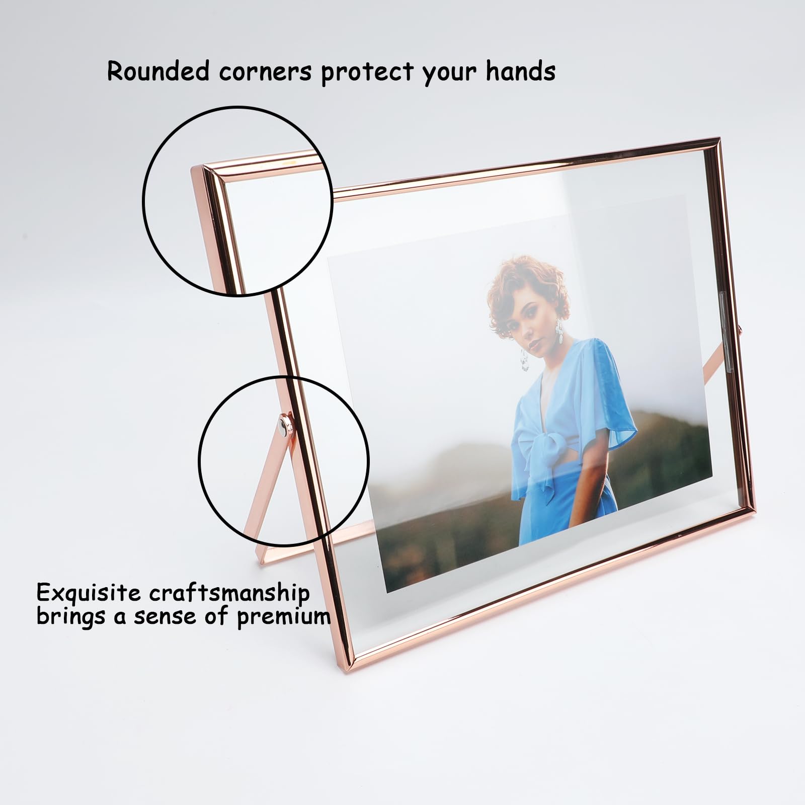 Ahago Rose Gold Floating Frame (8X10   , Horizontal), For Picture 7X9, 6X8, 5X7, Tabletop Shelf Photo Frame, Home Or Office Deco