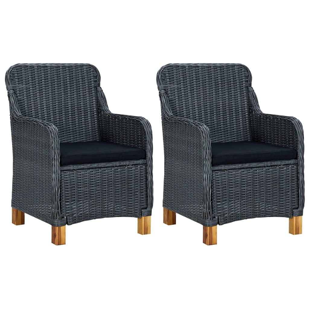 vidaXL- Set of 2 Poly Rattan Patio Chairs with Cushions| Acacia Wood Legs | Powder-Coated Steel Frame | Modern Outdoor Furniture | Dark Gray