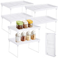 Homaisson 6 PCS Cabinet Storage Shelf Rack, Foldable Cabinet Organizer Shelf, White Stackable Plastic Kitchen Storage shelves Fo