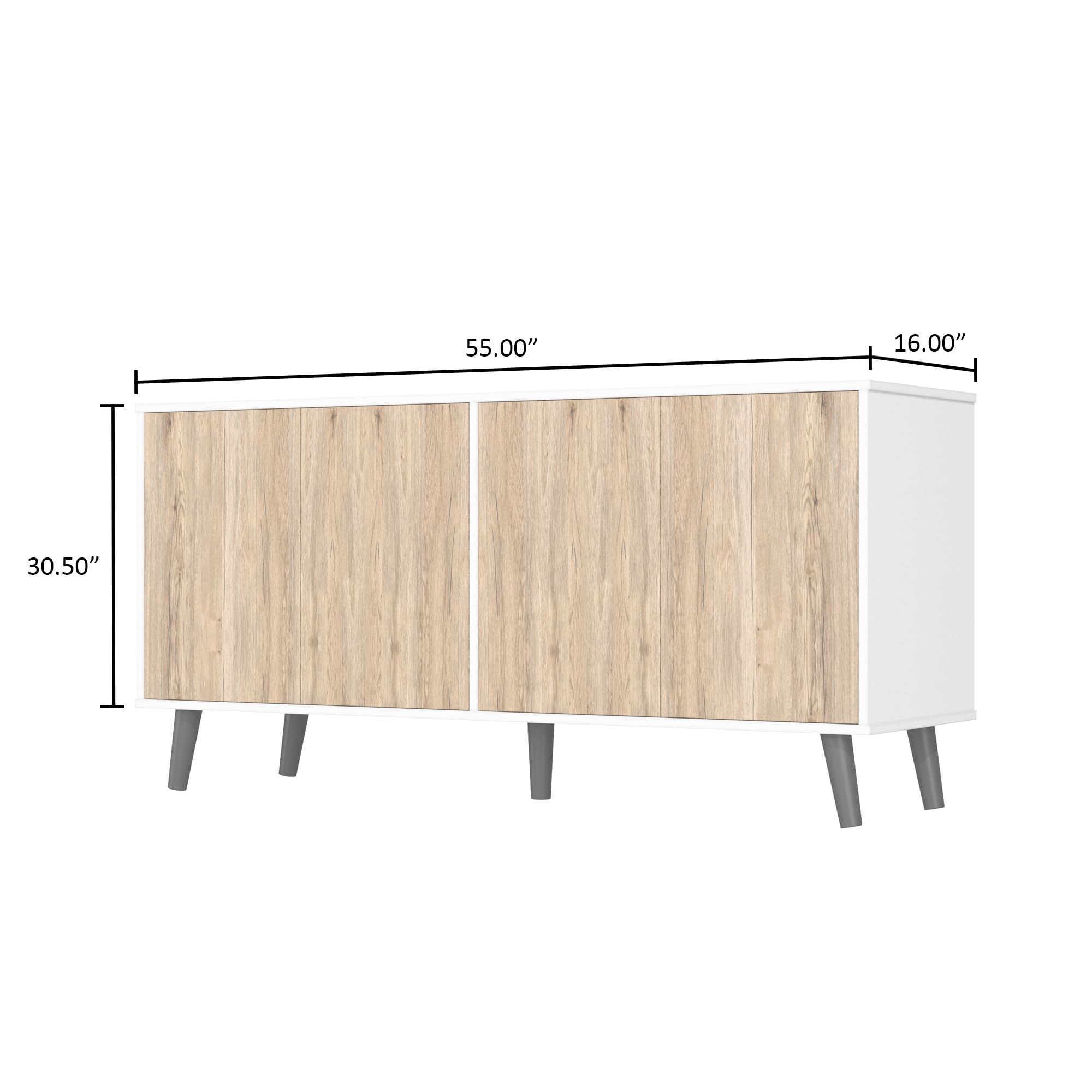 Sideboard Buffet Cabinet with Storage, 55&quot; Kitchen Storage Cabinets with 4 Doors and Shelves (White & Natural)