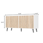Sideboard Buffet Cabinet with Storage, 55" Kitchen Storage Cabinets with 4 Doors and Shelves (White & Natural)