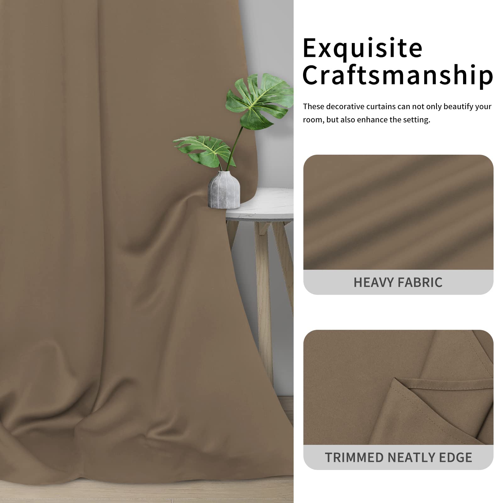 Easy-Going Blackout Curtains For Bedroom, Solid Thermal Insulated Grommet And Noise Reduction Window Drapes, Room Darkening Curtains For Living Room, 2 Panels (34X45 In, Camel)