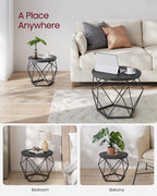 Vasagle Small Coffee Table Set Of 2, Round Coffee Table With Steel Frame, Side End Table For Living Room, Bedroom, Office, Charcoal Gray And Ink Black