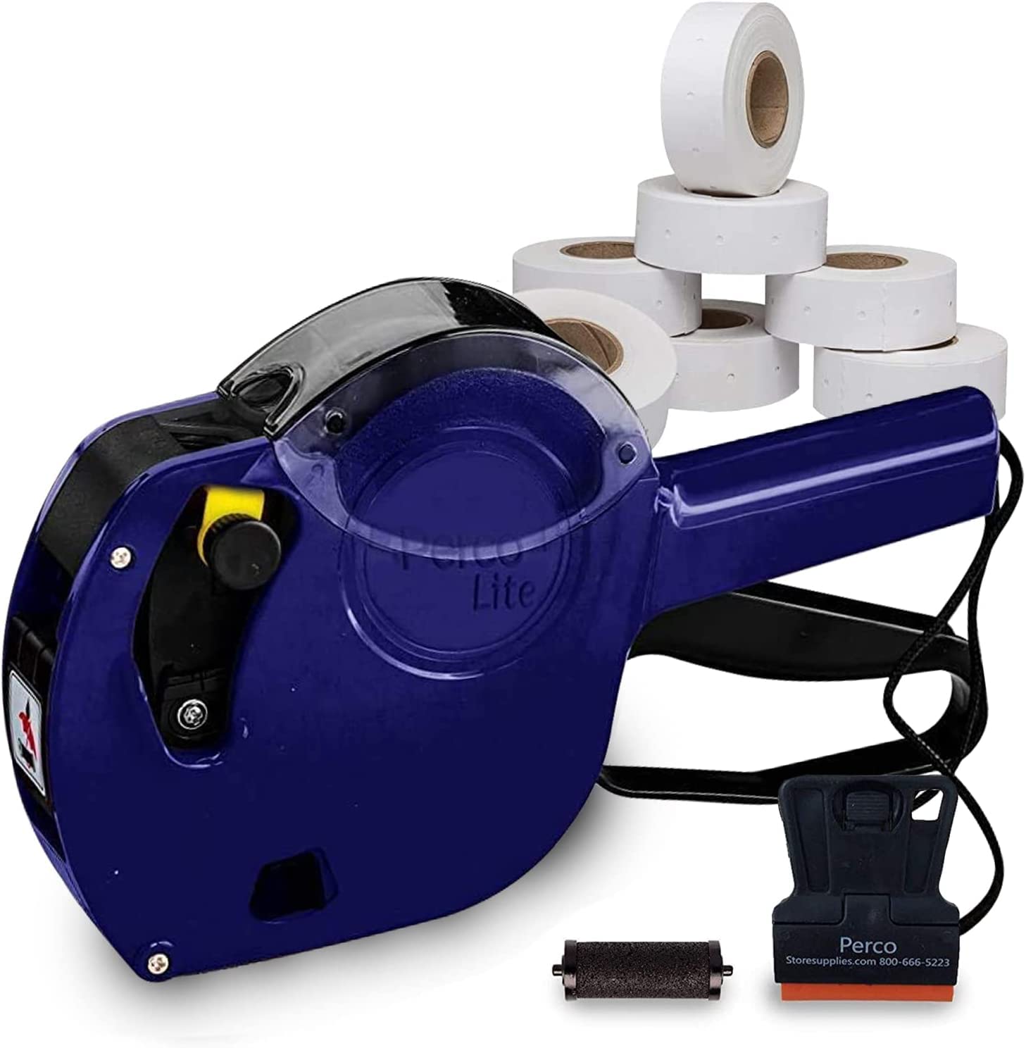 Perco Lite 1 Line Price Gun With Labels Kit - Includes 5,000 Blank White Labels, 2 Ink Rollers, 1 Ink Roll And Labels Pre-Loaded