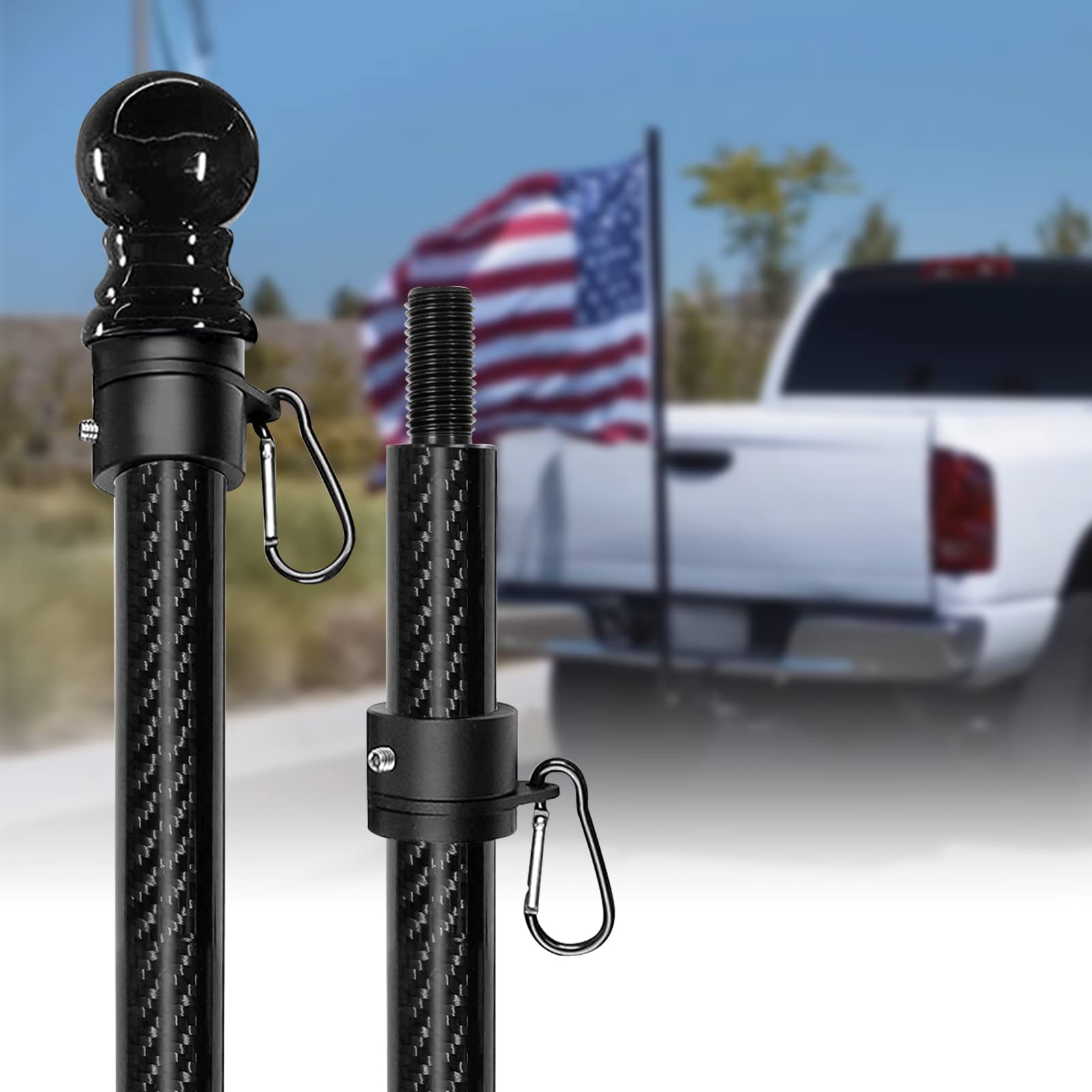 5Ft/6Ft Outdoor Flag Pole For House, Carbon Fiber Design Heavy Duty Flag Pole With Tangle Free Spinning Grommets, High Wind Flag