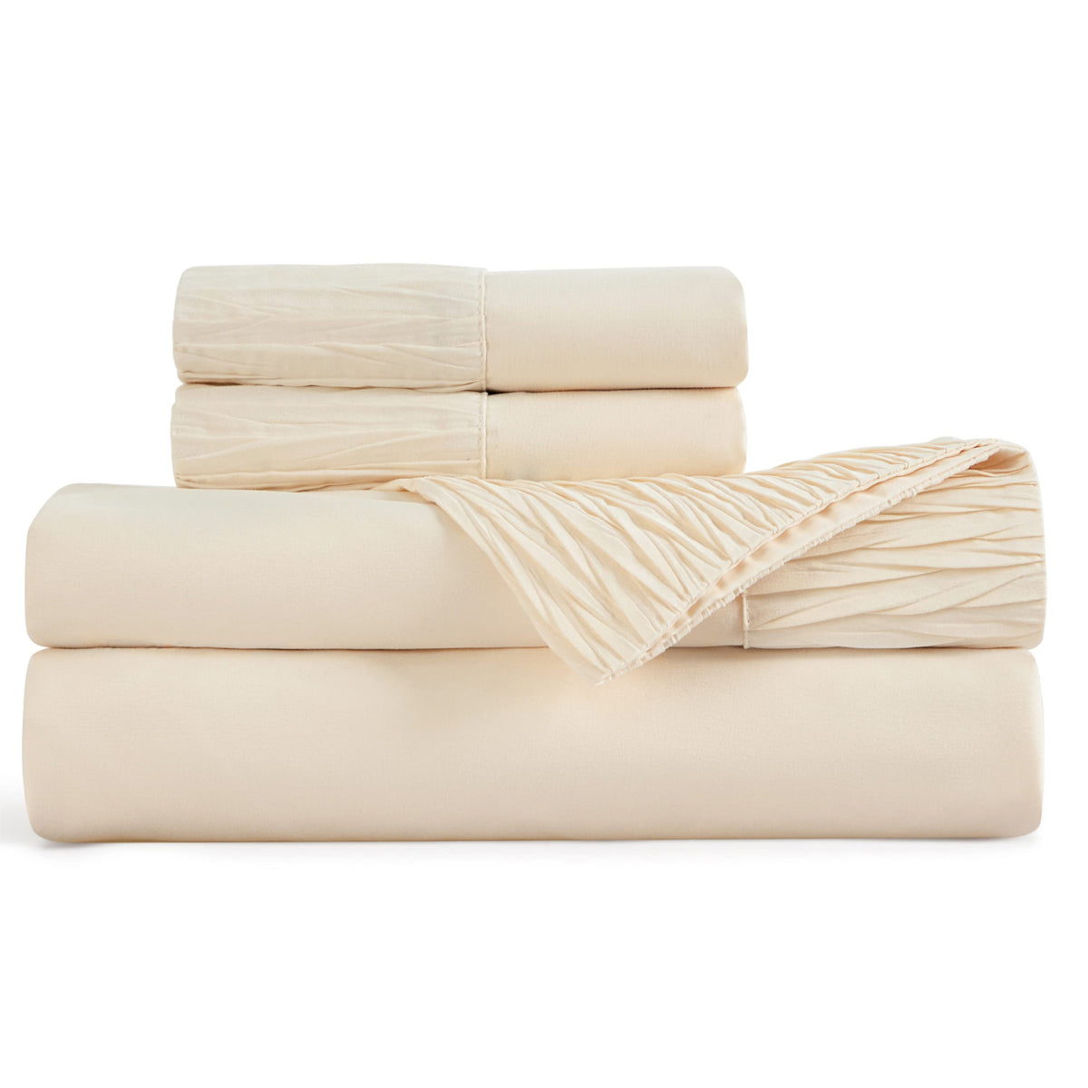 Bedsure Full Size Sheet Sets - Soft 1800 Sheets For Full Size Bed, 4 Pieces Hotel Luxury Beige Sheets Full, Easy Care Polyester